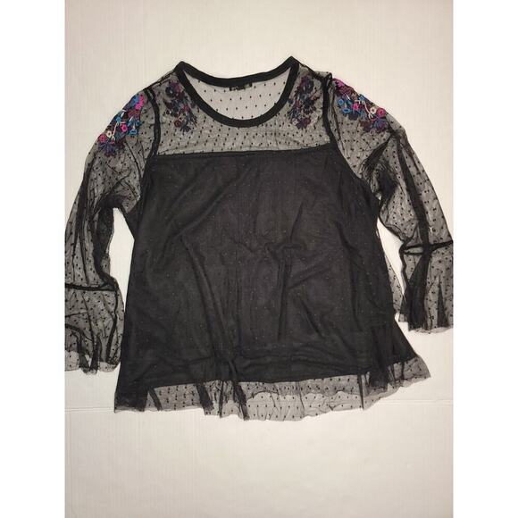 Lane Bryant Top 26/28 Floral Mesh Long Sheer Sleeves Fairy Witchy Whimsigoth - Picture 5 of 9